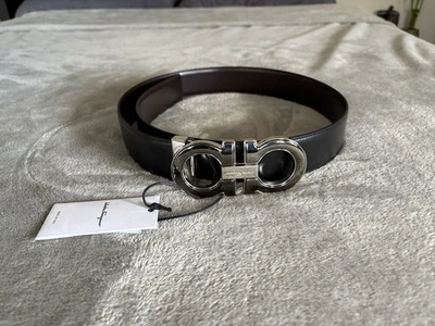 Ferragamo Gancini пряжка кожаный ремень двусторонний черный коричневый размер 36 $550 - Изображение 1 из 4