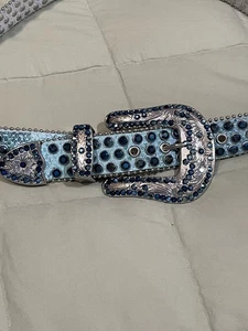 BKE Damen Med Metallic Blau Glitzer Gürtel & Schnalle Verziert Strass Glitzer - Bild 1 von 9
