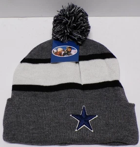 Dallas Cowboys Beanie Winter Bommelmütze grau, weiß & schwarz Erwachsenengröße mit Futter - Bild 1 von 3