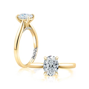 Anillo de boda amarillo de oro de 14 k semi montaje de diamante de corte ovalado de 0,15 quilates para mujer - Imagen 1 de 8