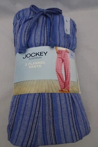 2 pr Jockey Flannel Pajama Lounge Sleep Pants Womens L Large Blue Stripe Plaid - Picture 1 of 4