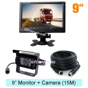 Kit de visión trasera de coche monitor LCD de 9" + cámara de reversa de 18 LED para autobús camión - Imagen 1 de 10