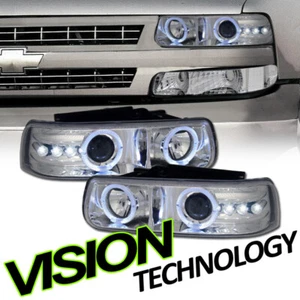 Chrome Halo Rims LED Projector Headlights K2 For 99-06 Silverado/Suburban/Tahoe - Picture 1 of 2