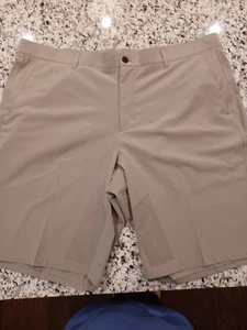Dunning Golf Shorts Everbest Mens 38 Khaki Beige Performance Vented 10" Logo - Picture 1 of 10