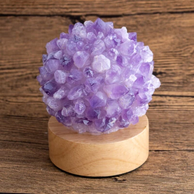 Luz de escritorio LED piedra natural cruda cristal amatista lámpara de mesa carga USB dormitorio Foto 1 de 4