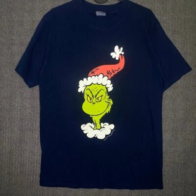 Dr. Suess 男式中号蓝色图案印花 2001 复古 Grinch 圣诞节  — 第 1/4 张图片