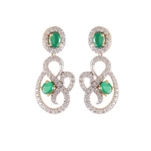 2,05 Cts Runde Brilliant Cut Diamanten Smaragd Baumeln Ohrringe In 750 18K Gold - Bild 1 von 3