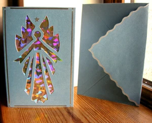 Handmade Blue CHRISTMAS CARDS ANGEL Luxurious Pearlescent Card & Envelope - Picture 1 of 2