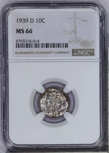 1939-D Mercury Dime 10c NGC MS66 - Picture 1 of 2