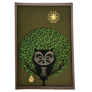 Frederick Beck Originals Vintage Mid Century Owl Christmas Holiday Greeting Card - Picture 1 of 11