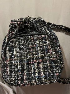 Zara Basic Collection Tweed Quilted Fabric Mini Backpack Purse Chain Straps - Picture 1 of 7