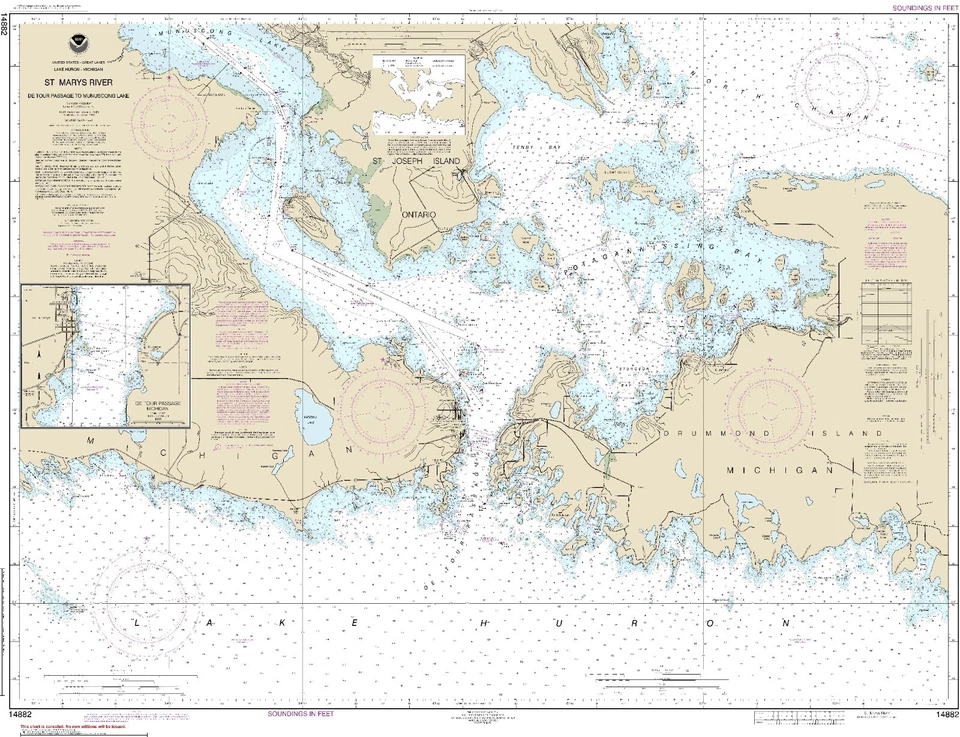 Río St. Marys - Pasaje de desvío al lago Munuscong; Pasaje de desvío - Mapa vintage Foto 1 de 1