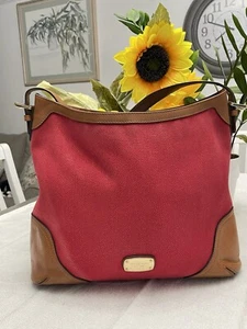 MICHAEL KORS Millbrook Tote Canvas Leather Red Handbag - Picture 1 of 13