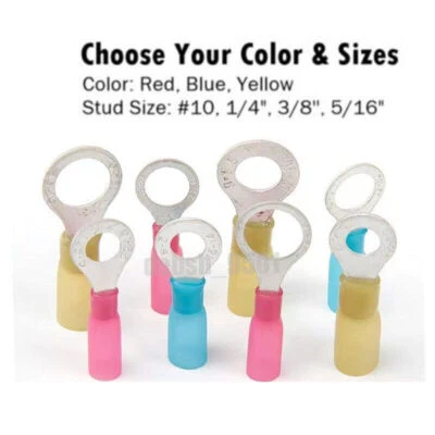 Heat Shrink Ring Terminals Wire Crimp Connectors Set AWG22-10 Waterproof 4 Sizes - Image 1 of 4