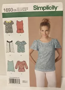 Camicetta Simplicity Sewing Pattern #1693 Misses Tops taglia 4,6,8,10,12 non tagliata nuova - Foto 1 di 2