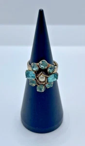Anillo ajustable con diamantes de imitación de perlas azules joyería de moda sin marca - Imagen 1 de 2