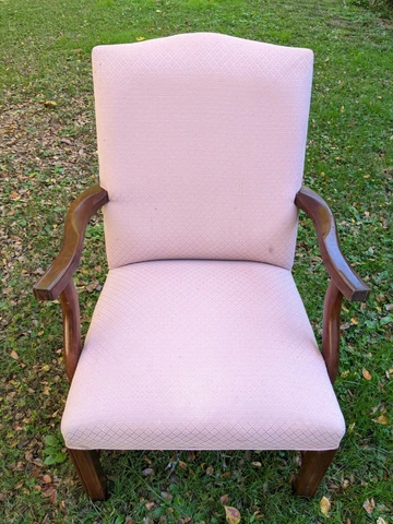 Vintage Solid Cherry Parlor Arm Chair w/Pink Fabric Upholstery by Morganton (NC) Cover