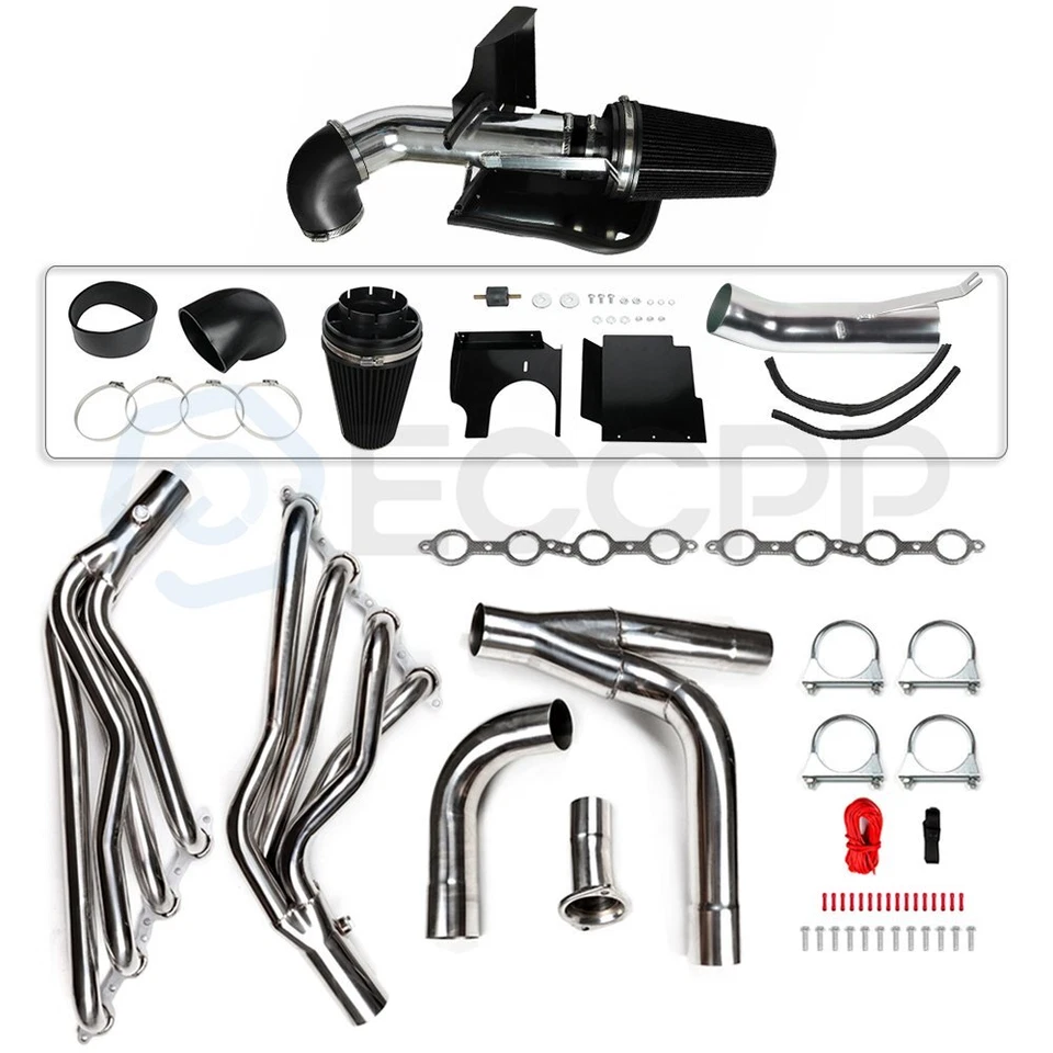 For 99-06 Chevy GMC GMT800 Long Tube Exhaust Headers Kit + 4" Cold Air Intake Foto 1 de 4