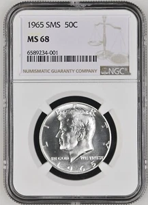 1965 Kennedy Half SMS NGC MS68 Brilliant White Light Frost on Reverse - Picture 1 of 2