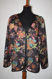 Maglione Lauren Hansen taglia 2X nero floreale cerniera intera camoscio morbido poliestere - Foto 1 di 6