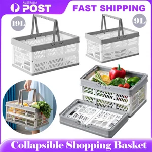 9/19L Portable Collapsible Shopping Cart Basket Crates Plastic Picnic Camping - Picture 1 of 14