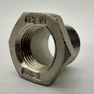 1" X 3/4" 150# Cast Threaded (NPT) Hex Bushing 304 Stainless Steel - Picture 1 of 7
