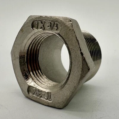 1" X 3/4" 150# Cast Threaded (NPT) Hex Bushing 304 Stainless Steel - Image 1 of 4