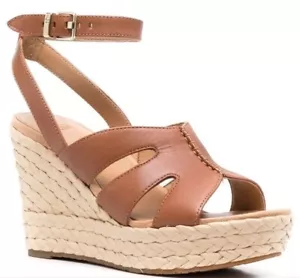 Sandali Ugg 7,5 intrecciati rafia zeppa plateau tacco cognac marrone cinturino alla caviglia NUOVI - Foto 1 di 14