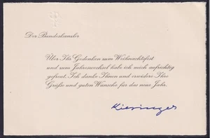 Kurt Kiesinger (1904-88), Cancelliere della Germania Ovest, cartolina di Natale firmata in rilievo - Foto 1 di 1
