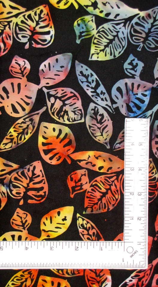 Batik Fabric Leaf Leaves Toss Summer Sunset De Jonge Windham Cotton By The Yard - Image 1 of 1