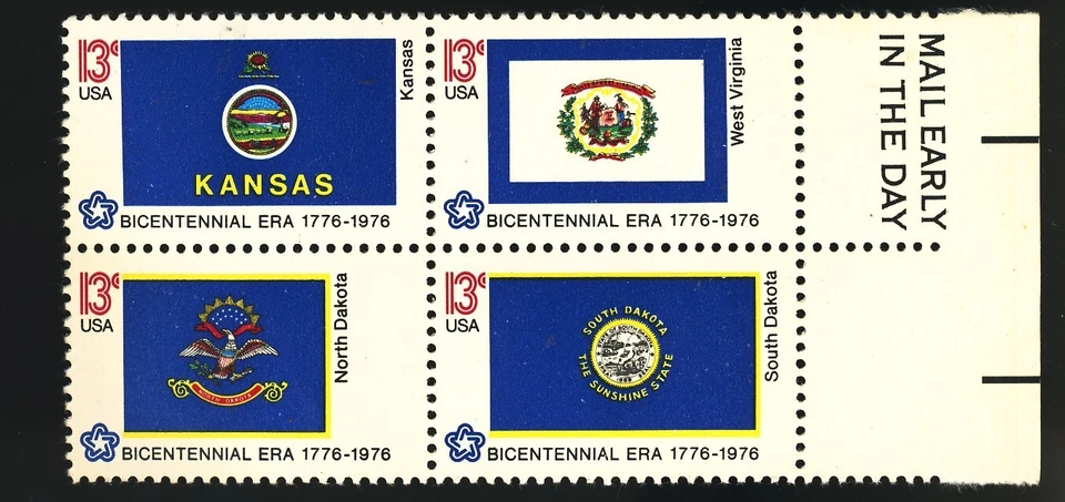 US Stamps. 1979 Bicentennial Kansas State Flags. Block. MNH - Image 1 of 1