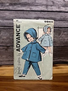 Advance 9946 Vintage Sewing Pattern 1961 Toddlers Coat Pants and Bonnet Size 1 - Picture 1 of 3