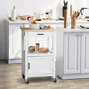Rolling Kitchen Island with Storage Shelf, Drawer and Wood Top Kitchen Carts - Picture 1 of 20