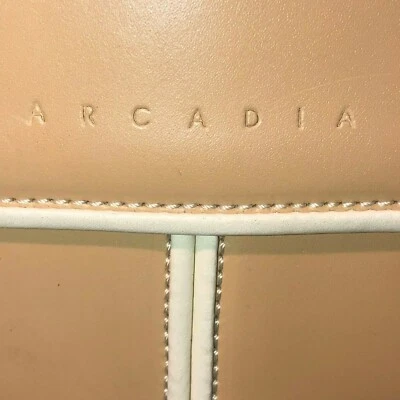 EUC Arcadia Italian beige leather handbag/purse/shoulder bag, off white piping - Image 1 of 4