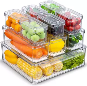 10 Pack Fridge Organizer, Stackable Refrigerator Organizer Bins with Lids, Bpa-F - Picture 1 of 9