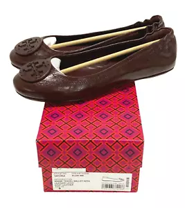 Tory Burch Women's Minnie Travel Ballet Flat Leather Logo Slip On, Plum Size 9 - Picture 1 of 7