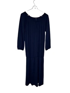 Talbots Damen Kleid Midi U-Boot-Ausschnitt 3/4 Ärmel Blouson Taille Marineblau Large - Bild 1 von 10