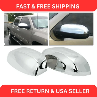 Chrome Side View Mirror Cap Top Half Cover LH RH Pair for Chevy Silverado Sierra - Image 1 of 4