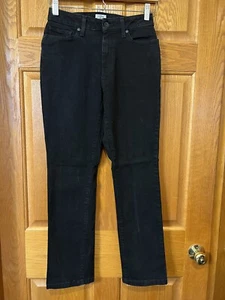 Pantalones de mezclilla rectos AO64 LL Bean calce clásico negros elásticos para mujer 4 Petite - Imagen 1 de 4