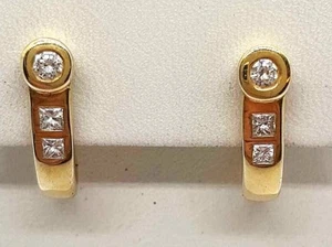 Pendientes con brillantes y diamantes talla princesa 0,13 quilates 14k 585er GG - Imagen 1 de 3