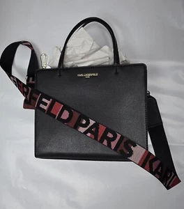 NWT Karl Lagerfeld Maybelle Double Handle Satchel Handbag W/ PINK Branded Strap - Picture 1 of 10