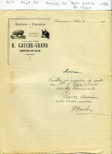 Dépt 70 - Dampierre sur Salon - Belle Entête d'une Boucherie Charcuterie de 1930 - Picture 1 of 1