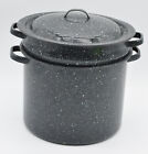 3 Pc Enamel Ware Black Speckled Clam Steamer Stock Pot w/Strainer /Insert & Lid