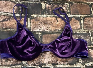 Vtg Warners “A Little Velvet” Velvet Velour Bra Sz 34C Purple Style 1533 NWOT - Picture 1 of 6