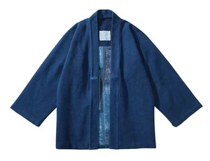 Chaqueta para hombre azul índigo teñida algodón Dobby japonés Kendo Sashiko kimono H/S - Imagen 1 de 18