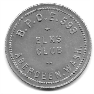 ABERDEEN WASHINGTON ALum B.P.O.E. 593 ELKS CLUB / 50c TRADE TOKEN - Picture 1 of 2