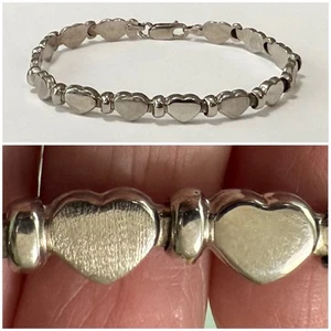 Karizia Spa Italien Sterlingsilber gebürstet & poliert aufgeblähtes Herz 7" Gliederarmband - Bild 1 von 13