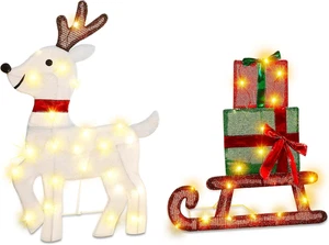 Christmas Yard Decoration Pre-Lit Reindeer & Gift Sled Standing Ornament  - Picture 1 of 12