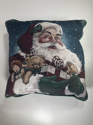 VTG Christmas Santa Claus Tapestry Throw Pillow Holiday Decor Accent Square - Image 1 of 4