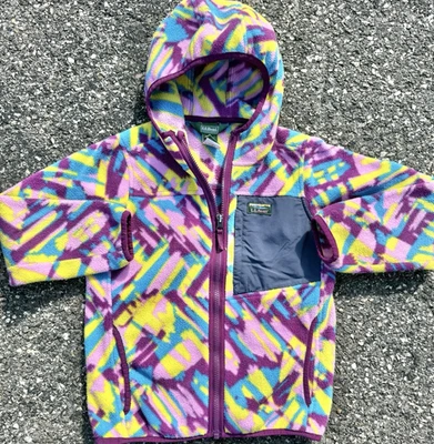Chaqueta polar con capucha vintage LL Bean All Over colorida para niñas jóvenes talla 8 Foto 1 de 4